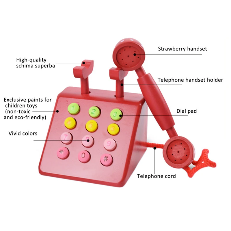 Pink Wooden Telephone Kids\' Simulation Phone Toy Pretend Play Digital Cognization Early Educational Toy