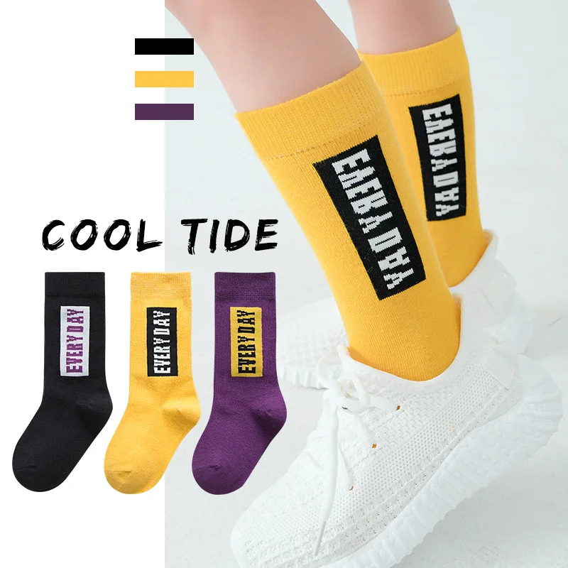 3 Pairs/lot Baby Girls Sports Socks Candy Color Children Boys Cotton Long Socks Kids School Socks