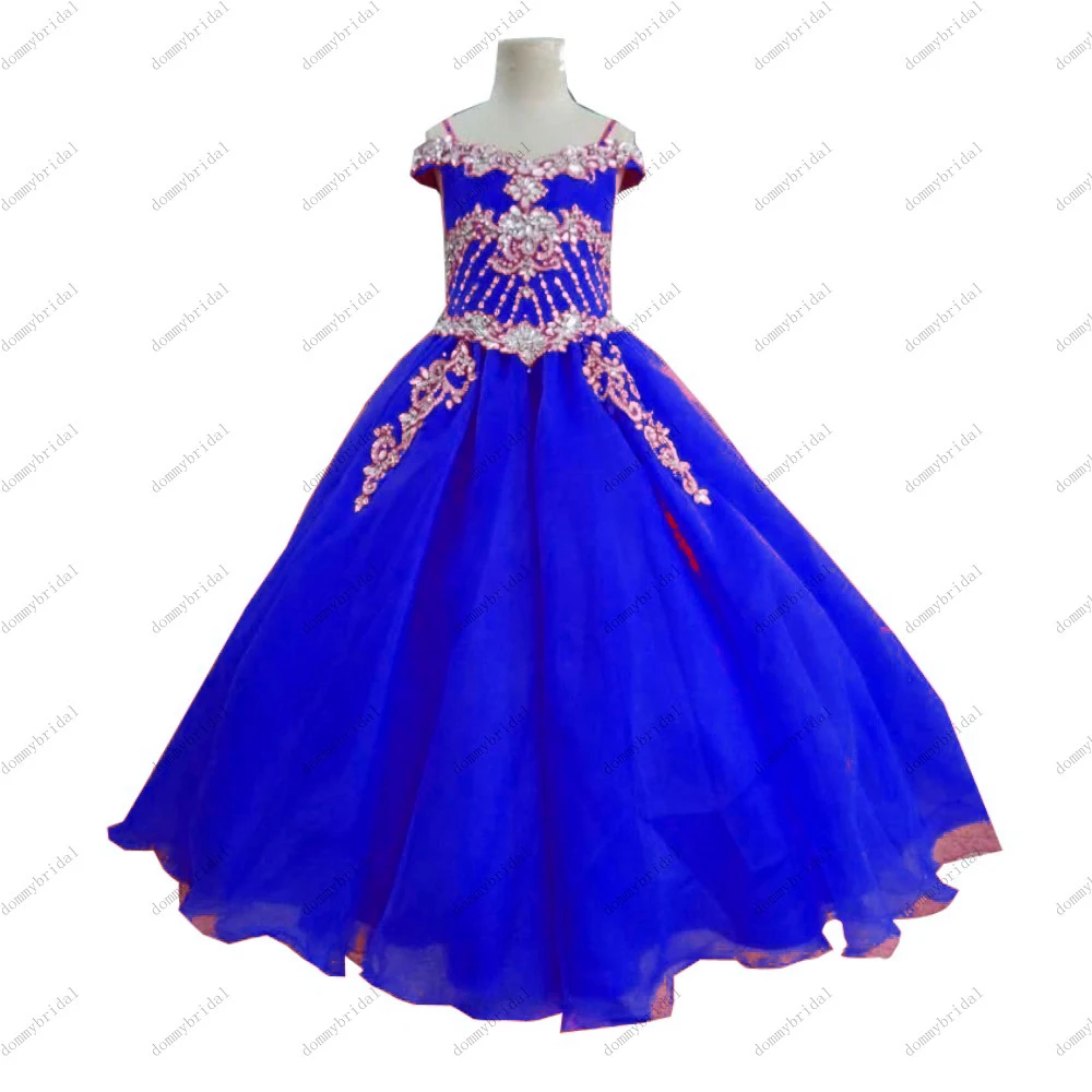 Amazing Royal Blue Fuchsia Cold Shoulder Toddler Little Girl's Pageant Dresses Princess Flower Girl First Comunion Dress