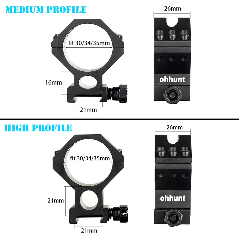 ohhunt 30mm 34mm 35mm Medium High Profile 20mm Scope Mount Hunting Scopes Rings