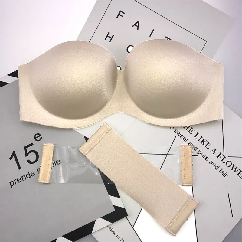 Womens Tube Tops Invisible Strapless Bra Underwear Sexy Solid Seamless Push Up Bra Wireless Mold Cup Bralette Lingerie