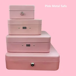 Multi-function Mini Pink Key Steel Safes With Lock Cash Ban Card Paper Piggy Bank A4 Document Boxes