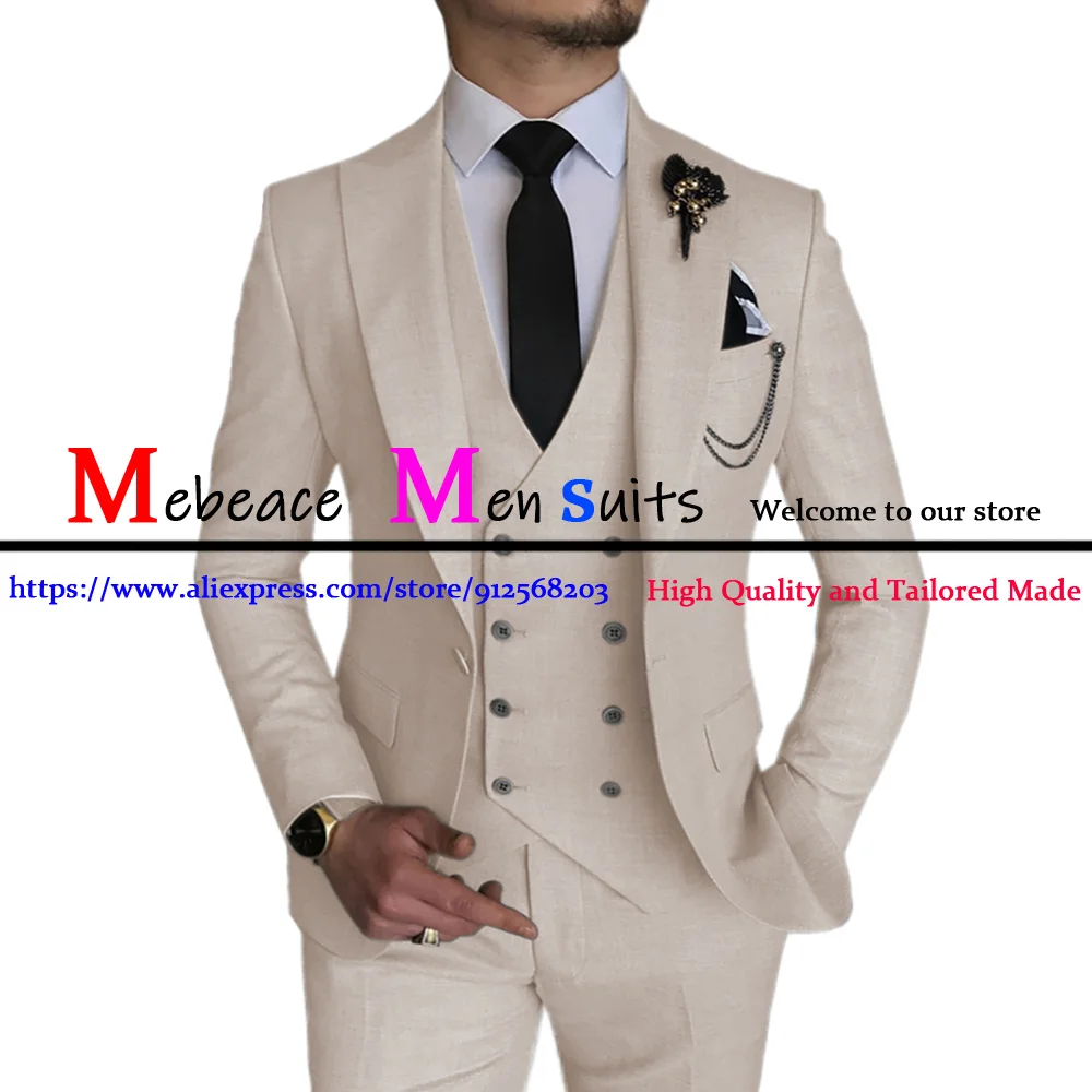 Handsome Blue Slim Fit Groom Tuxedos Best Man Suits Men Wedding One Button Blazer 3 Pieces (Jacket + Pants + Vest) Costume Homme