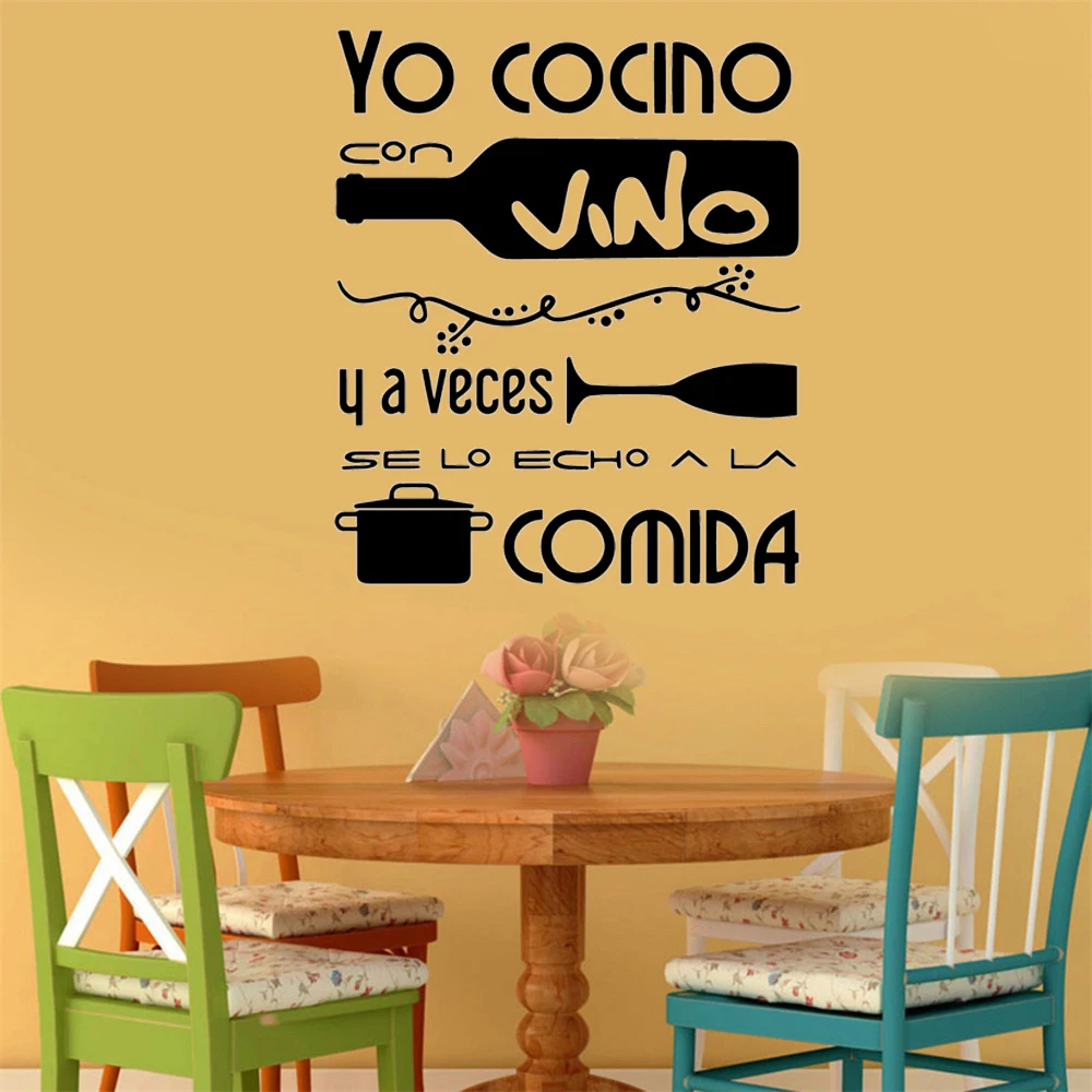 Kitchen Wall Sticker Spanish Vinyl Decal Chef Cook Home Decor Creative Wine Glass Bottle Art Mural Cooking Cusine Poster