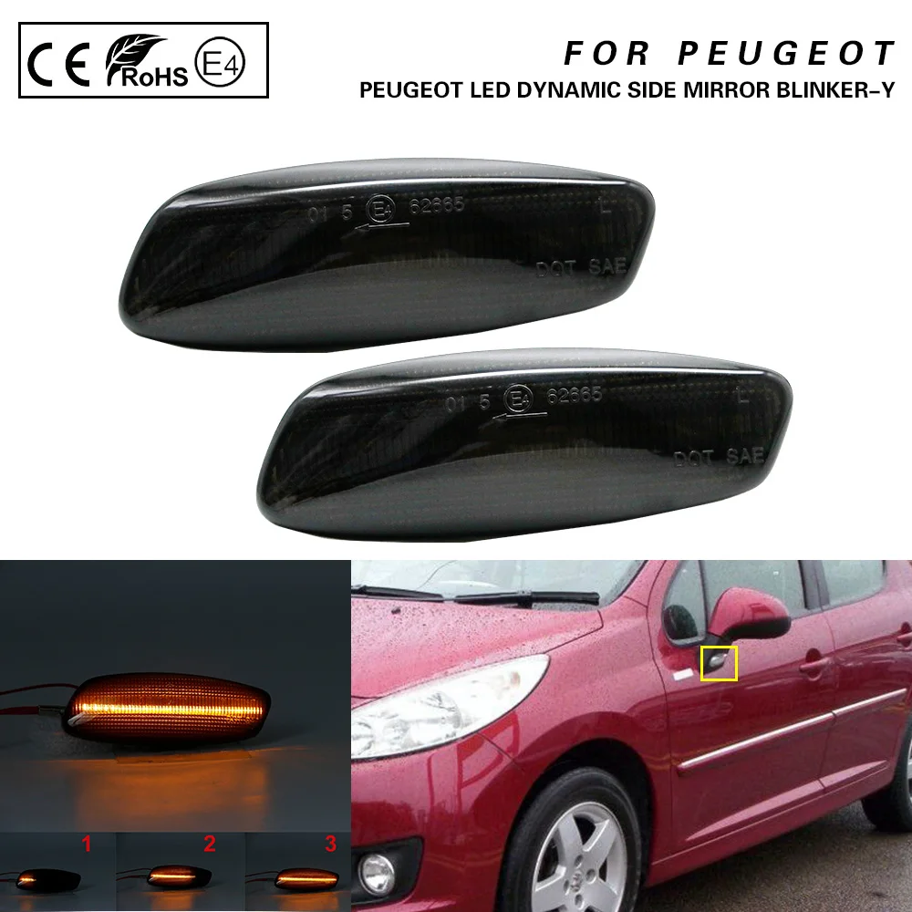 

For Peugeot 207 308 3008 5008 RCZ CITROEN C3 C4 C5 DS3 DS4 Smoke Dynamic Flashing LED Turn Signal Lamp Side Marker Blinker Light