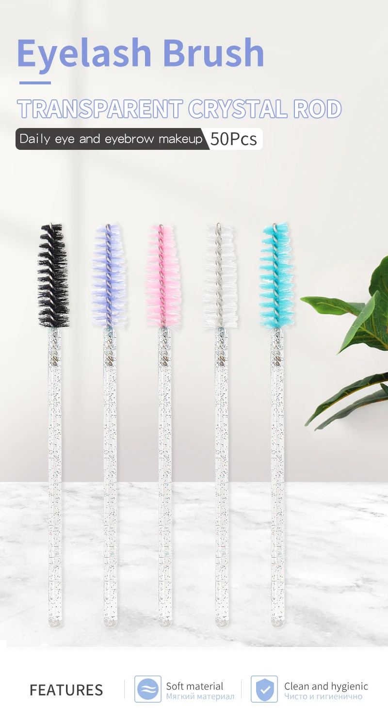 50Pcs Kosmetische Wimpern Pinsel Wimpern Make-Up Pinsel Einweg Weiß Kristall Mascara Zauberstäbe Pinsel Wimpern Verlängerung Werkzeuge – Detail 1