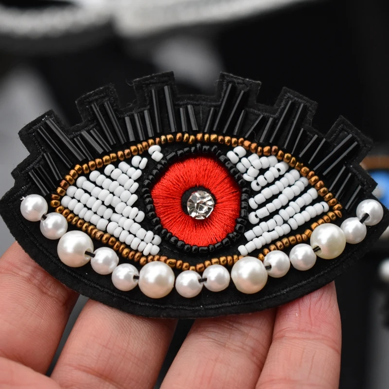 Handmade bead Eye Beaded Patch for Clothing Iron on Beading Applique Clothes Shoes Bags Decoration Patch DIY Apparel