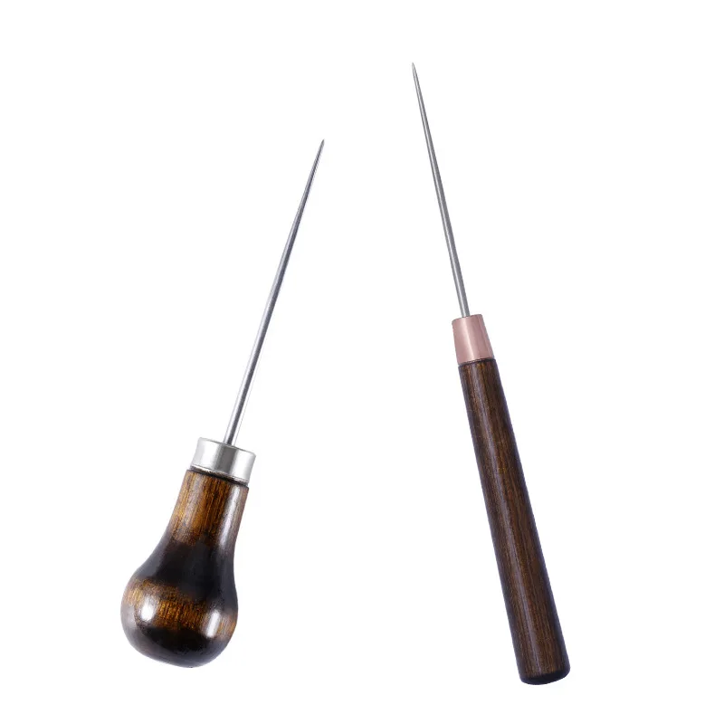 Wood Handle Drillable Awl Round Solid Tool for Leather Craft Awl Hand Stitching Taper Leathercraft Needle Tool Kit Sewing
