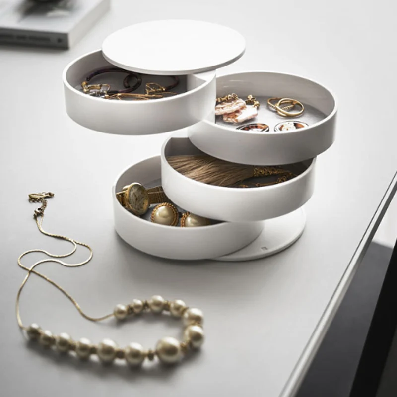 Hot Selling 4 Layer Jewellery Storage Box Rotatable Bedroom Cloakroom Jewelry Cosmetic Organizer For Women Dressing Table