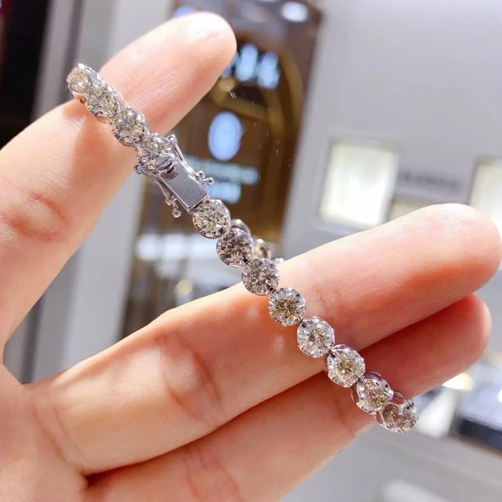 Trendy Style Solid 18k Yellow White Gold 9ct IJ Color VS Real Diamond Bracelet For Women Test Positive