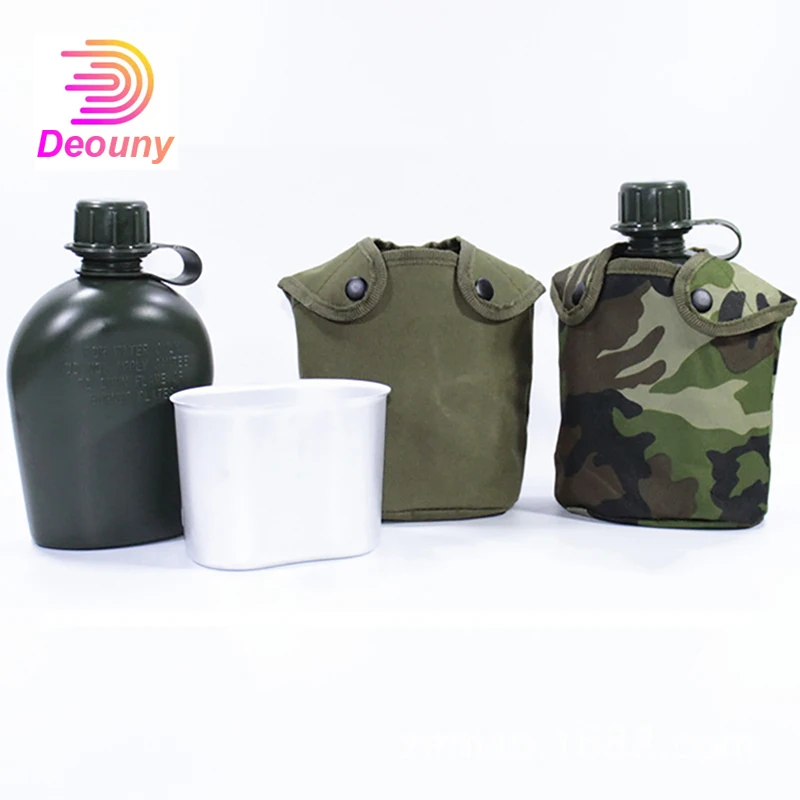 Botol Air Antik Luar Ruangan 3Pcs Kotak Makan Siang Aluminium dan Termos Latihan Militer Botol Termos Tentara Plastik Deoiy 800Ml