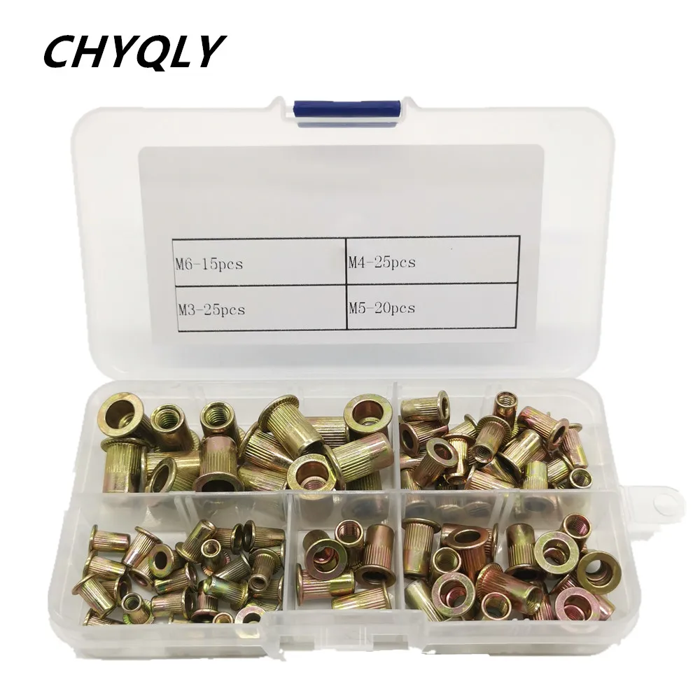 85pcs/Set M3 M4 M5 M6 Threaded Carbon Steel Rivet Nuts Set Rivnut Inserts Nut Kit