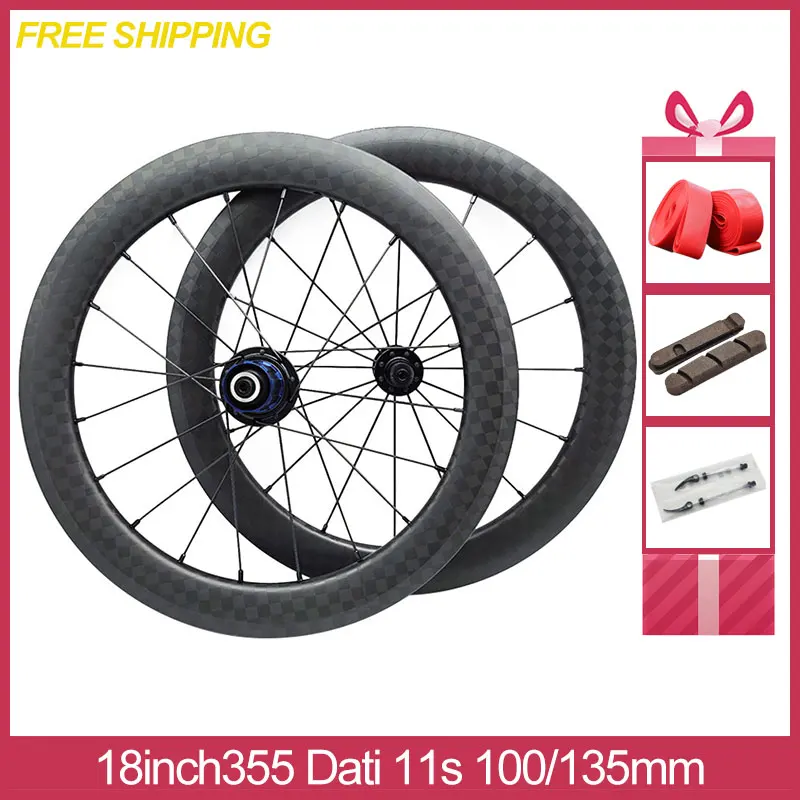 Carbon Wheelset 18inch 355 Birdy Bike Wheel SEMA DATI Hub V Brake 100/130mm OLD Bicycle Parts Sapim Pillar Spokes Custom