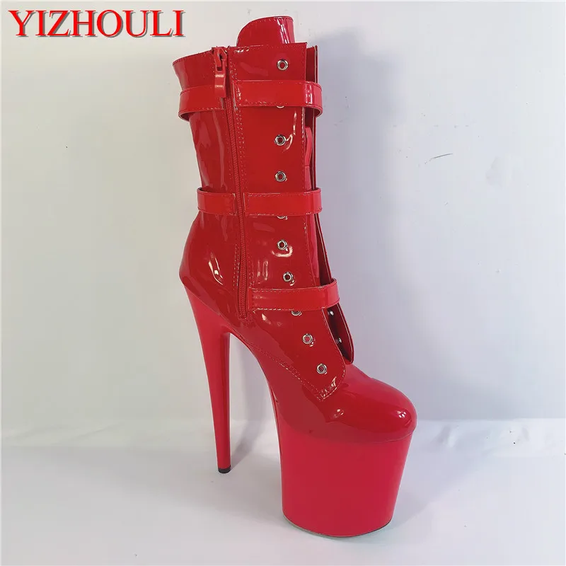 

8 inches, sexy model runway gladiator ankle boots, party buckle vamp, 20cm slip-heel pole dancing shoes