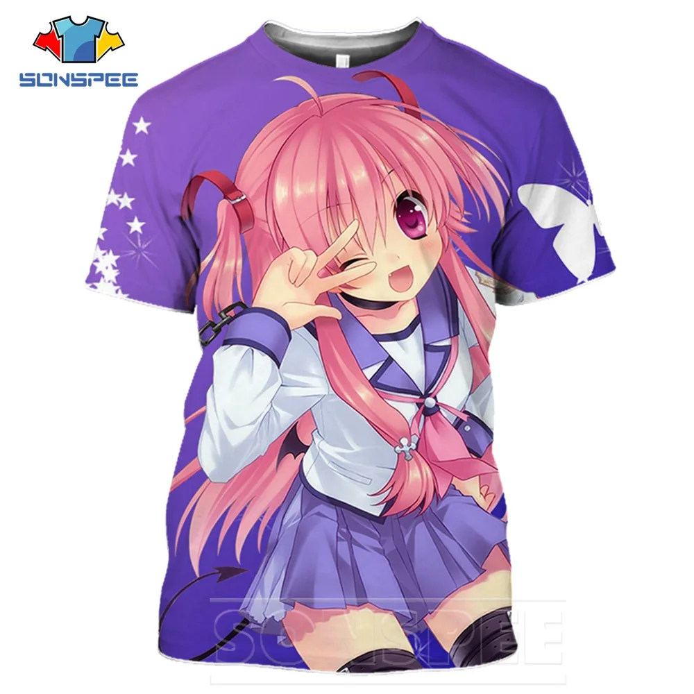 SONSPEE 3D Print Hip Hop T Shirt Harajuku Anime Angel Beats Girl Men Women T-shirts Takuo Street Fashion Loose Plus Size Top Tee