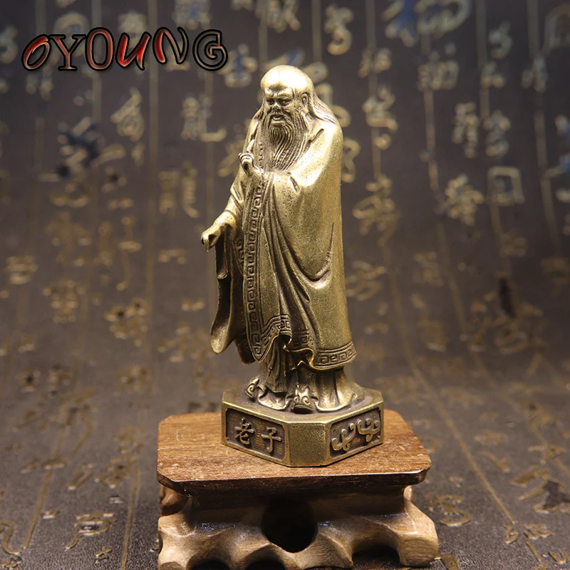 Antique Bronze Chinese Taoist Founder Lao Zi Figurines Vintage Copper Buddha Lao-Tzu Statue Decors Home Desk Decorations Crafts