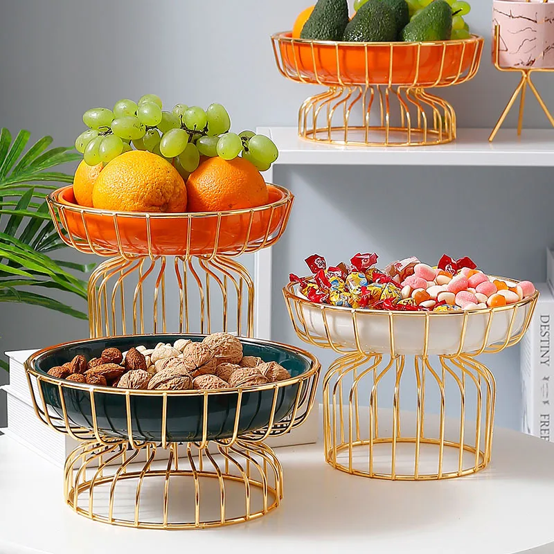 

Golden Two Layer Storage Basket Fruit Dish Kitchen Home Bowl Ceramic Tray Detachable Snack Cookie Candy Dessert Holder Organizer