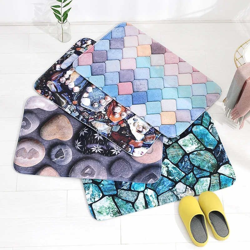 Colorful Stones Bath Mat Set Thick Flannel Bathroom Carpets Toilet Rugs WC Room Floor Pads 45x75 cm 45x120cm