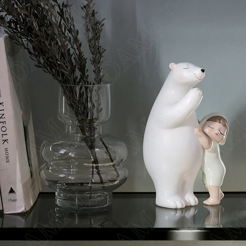 

Creativity Resin Statue Polar Bear Living Room Figurine Child Bedroom Accessories TV Cabinet Home Decoration Modern Ornaments