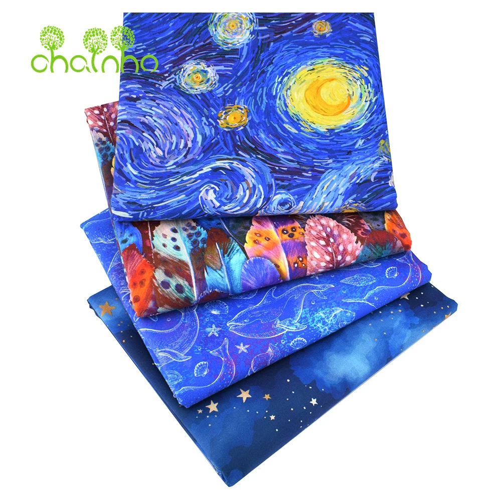 Chainho,Blue Digital Printed Cotton Fabrics,DIY Handmade Quilting & Sewing Baby&Children\'s Garments,Bag,Crafts,Cushion Material