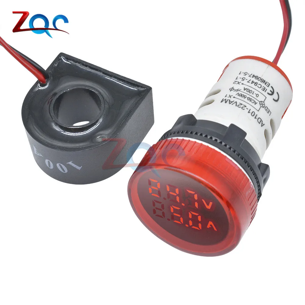 AC 60-500V 110V 220V Ammeter Voltmeter HZ Hertz Frequency Meter 22mm Digital Current Voltage Amp Signal Light LED Lamp Indicator