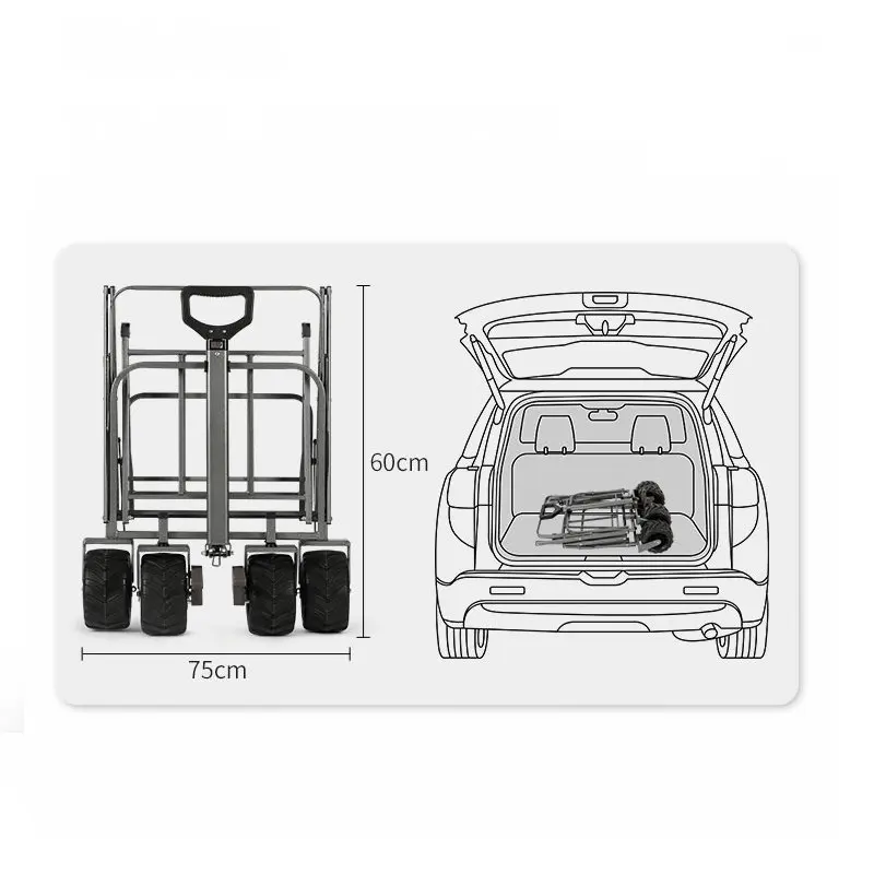 Carrito de Camping para pícnic de utilidad al aire libre, vagón de compras portátil, remolque de comestibles de playa plegable de cuatro ruedas