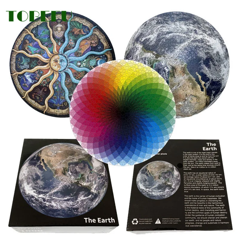 1000 pcs Colorful Rainbow Earth Round Geometrical Photo Puzzle Adult Kids DIY Educational Reduce Stress Toy Jigsaw Puzzle Paper