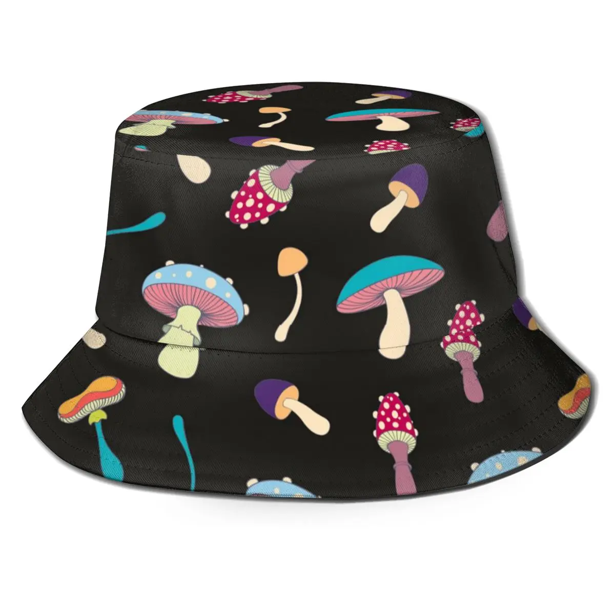 

NOISYDESIGNS Magic Mushrooms Printed Adult Bucket Hats Black Fisherman Hat Fishing Hat Summer Caps Hip Hop Creative Men Women