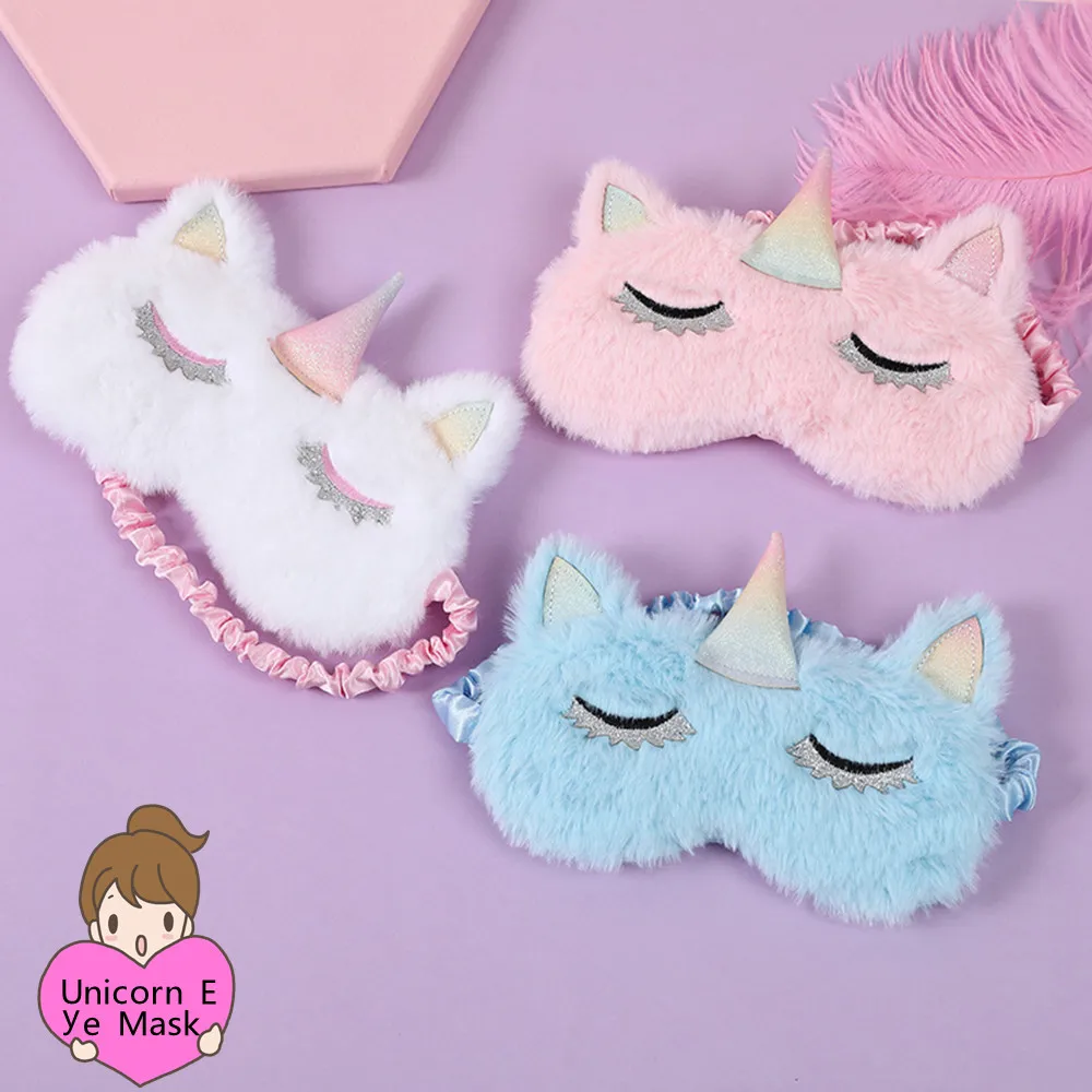 1 pz Unicorn Eye Mask Cute Rabbit fur Cartoon Sleeping Mask peluche Blindfold Eye Shade Cover Eyeshade For Travel Home Party Gifts