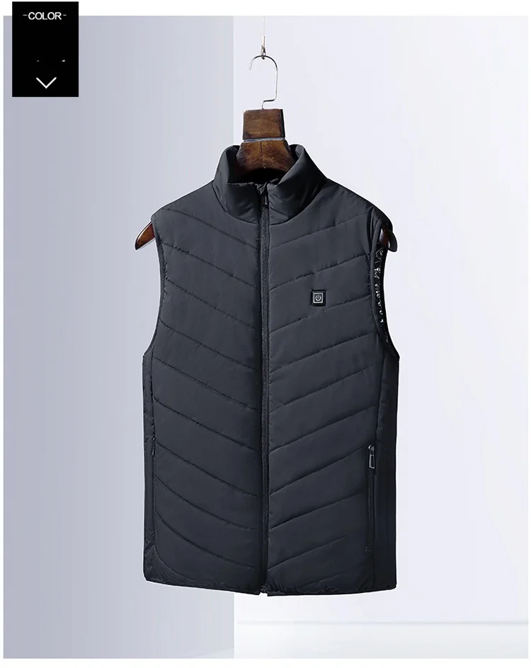 5 Color Outdoor Heated Vest Men Women Winter Sleevless USB Heating Jacket Stand Collar Heating Thermal Waistcoat Hiking Coat