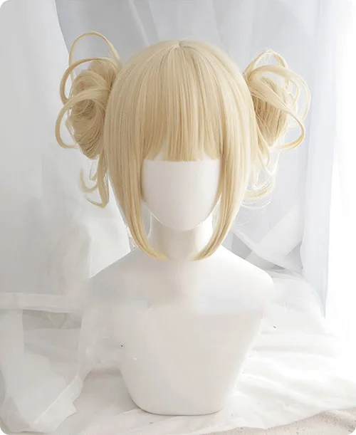 Perruque + bonnet de perruque My Boku no Hero Academia Akademia Himiko Toga, queue de cheval Blonde légère, résistante à la chaleur, Costume de Cosplay