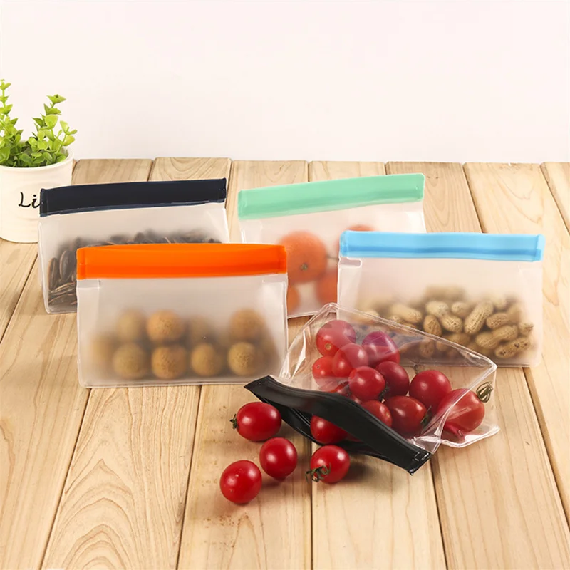 100Pcs/Lot PEVA Food Storage Stand Up Bag Reusable Freezer Sandwich Ziplock Silicone Bag Fruit Vegetable Bag Wholesale