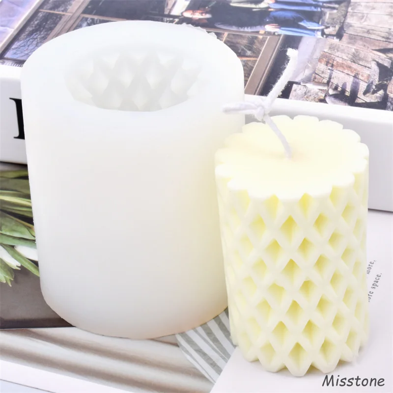 3D Beeswax Cylindrical Silicone Candle Mold Honeycomb Mesh Handmade Soap Plaster Art Sculpture Children's Toys Modle