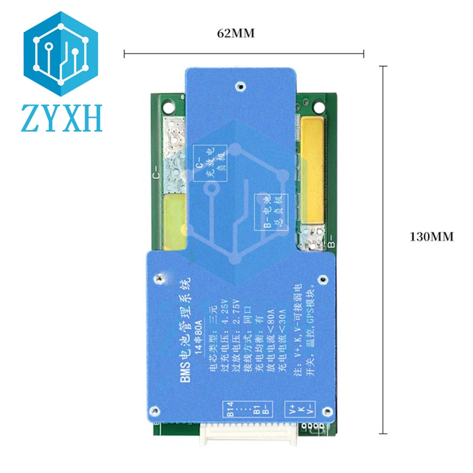 BMS 14S 80A 60A 50A 48V 52V bateria litowa 18650 Balancer kontrola temperatury płyty ładowania zabezpieczenie przed zwarciem dla e-bike