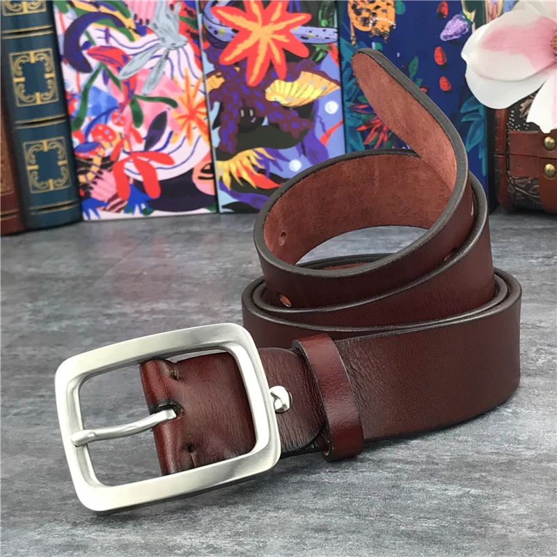 Stainless Steel Belt Buckle Mens Belts Luxury Super Thick Genuine Leather Belt Ceinture Belts Men Leather Waist Belt SBT0002