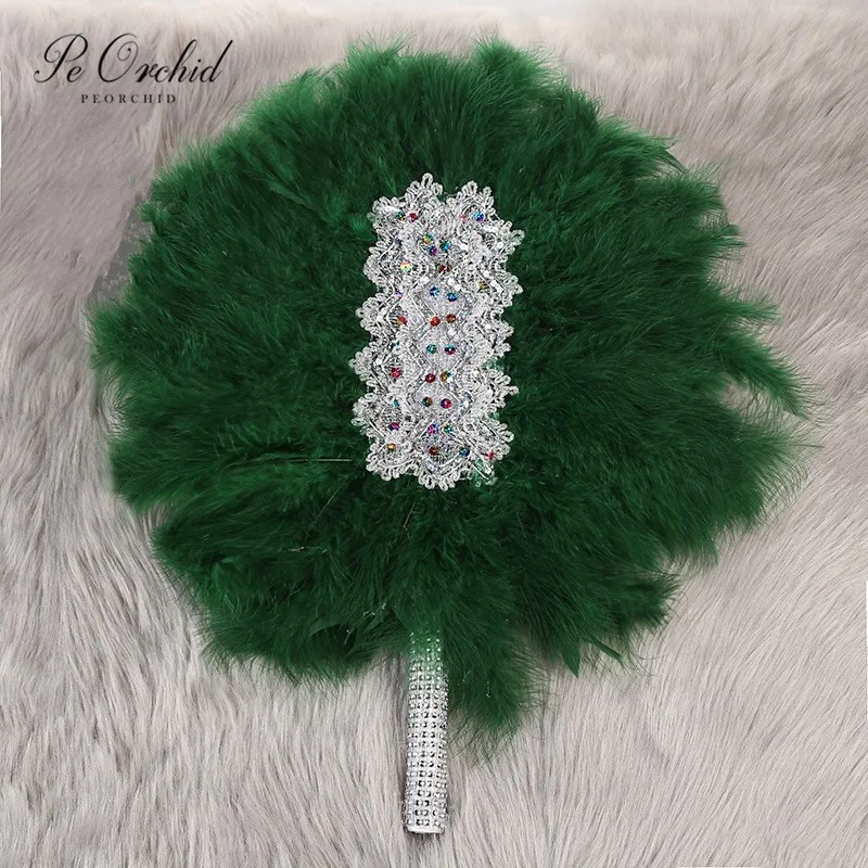 Peorchid Custom Royal Blue Bruiloft Veer Fan Handgemaakte Klassieke Traditionele Bridal Handfan Voor Bruid Gatsby Bruidsmeisje Hand Fan