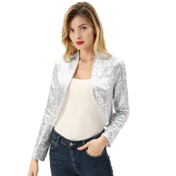 Women's Sequined Bolero Slim Shrug And Coats Spring Fall Tops Clothes Fashion Long Sleeve Open Front Sparking Sequins Jacket