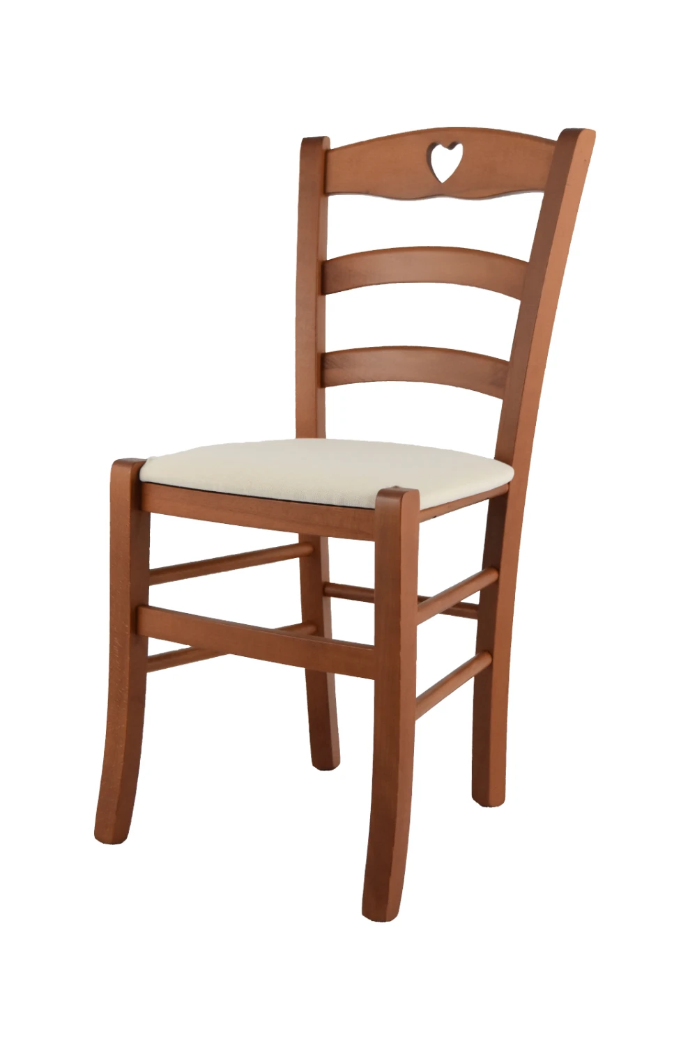 Tommychairs-heart for kitchen and dining chair, wood frame Beech cherry color and seat upholstered in fabric Ivory