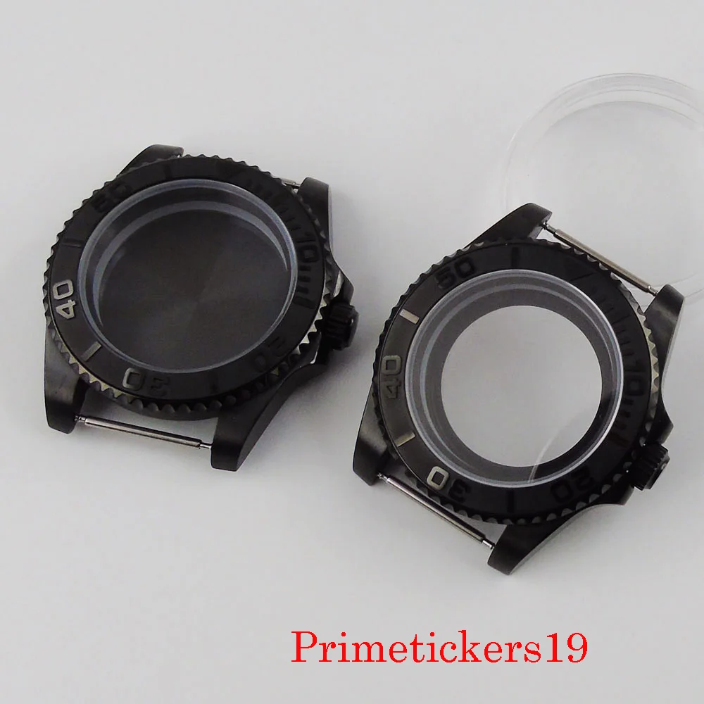 40mm black PVD coated men watch case NH35 NH36 automatic movement sapphire crystal brushed case