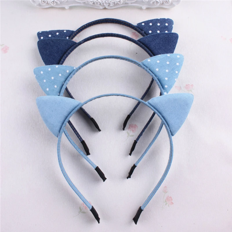 Korean Cloth Canvas Cartoon Cat Tiger Ear Dot Headband Cute Girls Kids Adorable Show Party Hair Accessories Fantastic Headdress