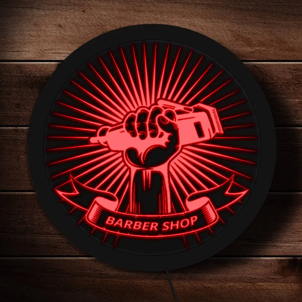 

Barber Shop LED Wall Hanging Business Sign Hand Holding A Hair Clippers Decor Neon Light Hair Cuts and Shaves Hairdresser Gift