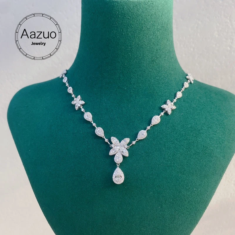 

Aazuo 18K Orignal White Gold Real Diamond 2.0ct Luxury Flower Necklace gifted for Women Wedding Link Chain Au750