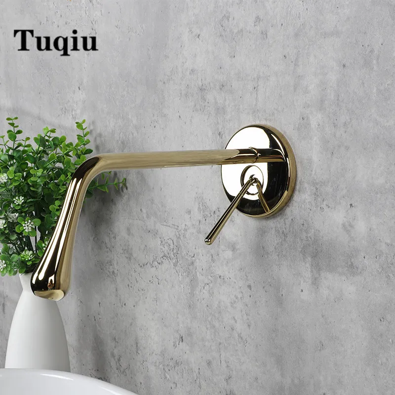 

New Basin Faucet Single Lever Rotation Spout Moder Brass Mixer Tap For wall mounted Bathroom Basin Water Sink Mixer brush gold