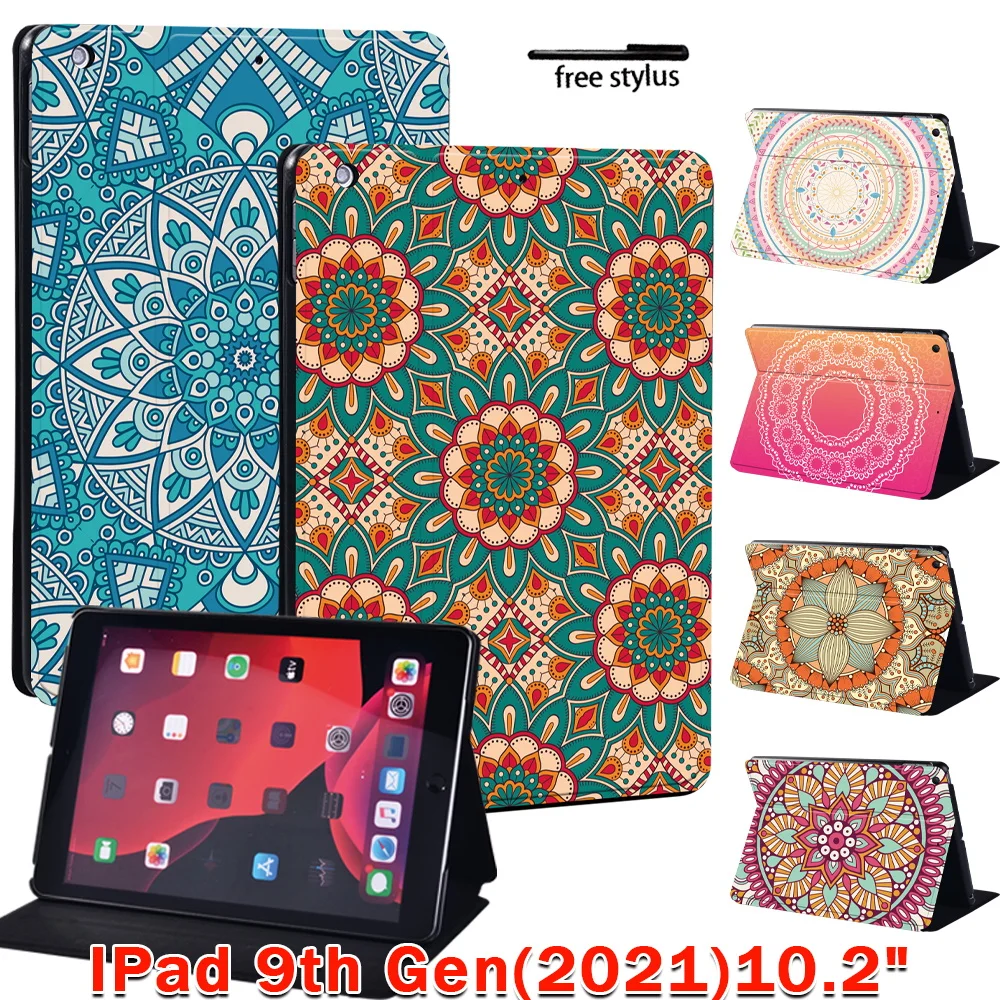 

Case for Apple IPad (2021) 9th Generation 10.2" Mandala Pattern Leather Tablet Folding Stand Cover for ipad 9 Cases