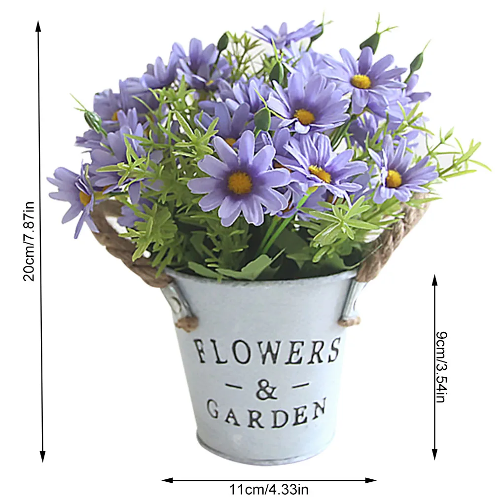 Daisy Flower Pot Home Office Desktop Vintage Style Fake Floral Decor Potted Plant for Home Office Party Garden Hotel