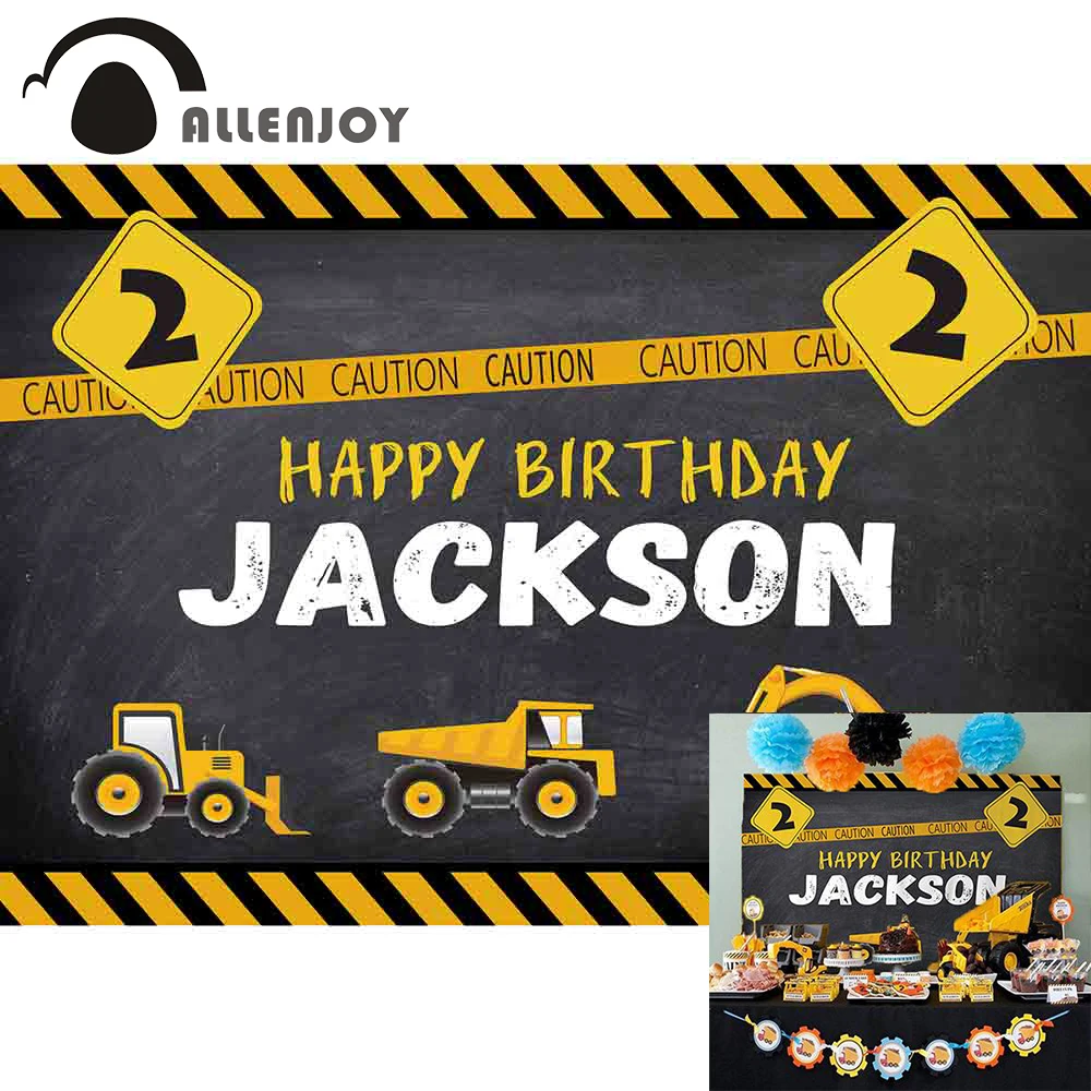 

Allenjoy Happy Birthday Construction Party Backdrop Dump Truck Photo Studio Vinyl Wallpapers Boy Event Celebration Photocall