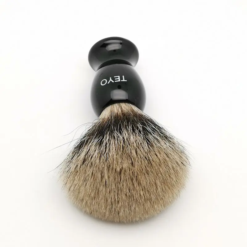 TEYO Two Band Fine Badger Hair Shaving Brush of Resin Handle Perfect for Wet Shave Cream Safety Double Edge Razor Removel Tool