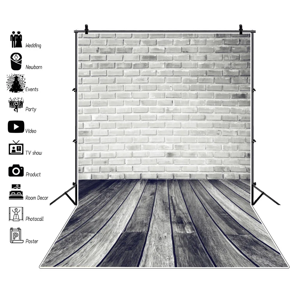

Laeacco Brick Wall Old Wood Floor Protrait Photography Background Photozone Photographic Backdrop Photocall For Photo Studio