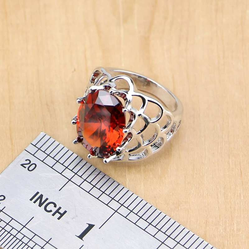 925 Sterling Silver Jewelry Red Zircon White CZ Jewelry Sets For Wedding Earrings/Pendant/Necklace/Rings/Bracelet