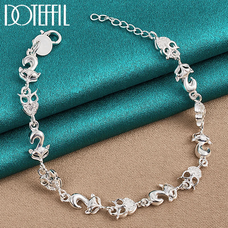 

DOTEFFIL 925 Sterling Silver Fox Owl AAA Zircon Bracelet Chain For Women Wedding Engagement Party Fashion Charm Jewelry